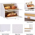 thumbnail image 3 of Double Layer Large Bread Box for Kitchen Counter, Wooden Large Capacity Bread Storage Bin (Black), 3 of 12