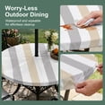 thumbnail image 5 of Round Outdoor Tablecloth with Umbrella Hole and Zipper, Beige Grey Striped Tablecloth with Elastic Waterproof, Minimalist Farmhouse Stripe Patio Table Covers for 55" - 60" Picnic Pool Tables, 5 of 9