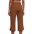 thumbnail image 7 of Oiangi Womens Capri Pants Elastic Waist Split Curved Hem Capris Casual Loose Comfy Crop Trousers with Pockets Coffee S, 7 of 7