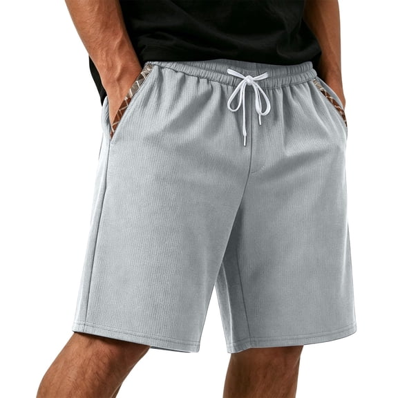 ROHUUQUE Men Waffle Shorts Drawstring Elastic Waist Straight Leg Solid Summer Bottoms with Pockets Gray