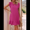 thumbnail image 4 of Vestidos de Verano para Mujer, Cuello Redondo, Corta, Dobladillo con Volantes, Informal, Minivestido Rosa Rojo, XL, 4 of 7
