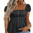 thumbnail image 1 of Ladies Summer Blouse Square Neck Casual Button Short Sleeve Tee, 1 of 2