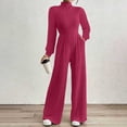 thumbnail image 2 of Bloomae Women's Long Sleeve Turtleneck Jumpsuit - Stretchy Ribbed Wide-Leg Casual One-Piece Back Cutout Rompers Loose Fit Overall Pants with Pockets, 2 of 5