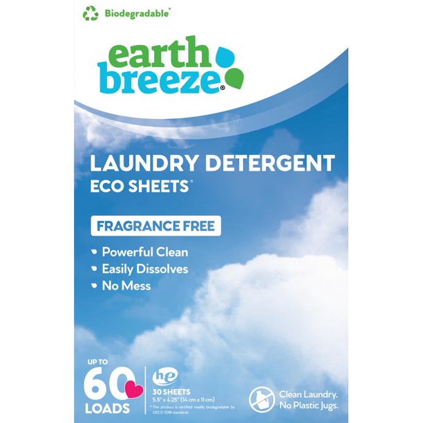 Earth Breeze Laundry Detergent Sheets Fragrance Free No Plastic Jug