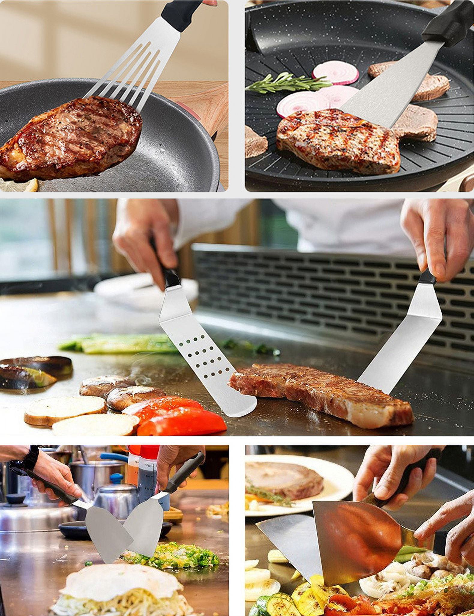 18PCS Griddle Accessories Kit, Flat Top Grill Accessories for Blackstone and Camp Chef, Professional Grill Spatula Set with Fish Turner and Tongs, for Outdoor Barbecue & Teppanyaki and Camping