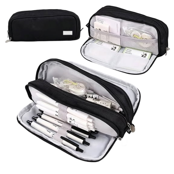 Large Capacity Pencil Case, Multi Layer Pen Bag with 4 Compartments, Expandable Oxford Cloth Pouch for Students Artists Office, Black