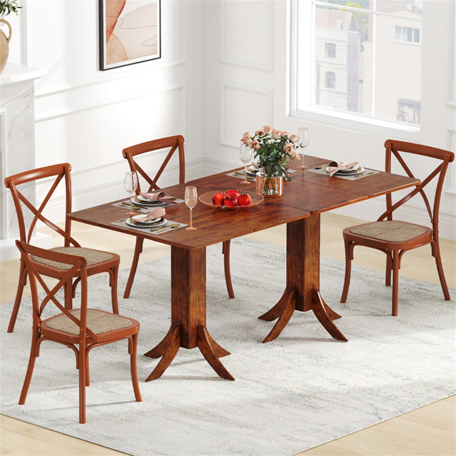 Demi Bonn 33" Dining Table with Pedestal Base and Rubber Wood Frame, Kitchen Table for 2-4 People, Dinner Table for Home Office, Living Room Furniture, Brown