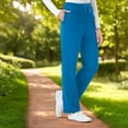 thumbnail image 6 of Collections Etc Women's Comfortable Elastic Waist Cotton Drawstring Knit Pants Teal Small, 6 of 9