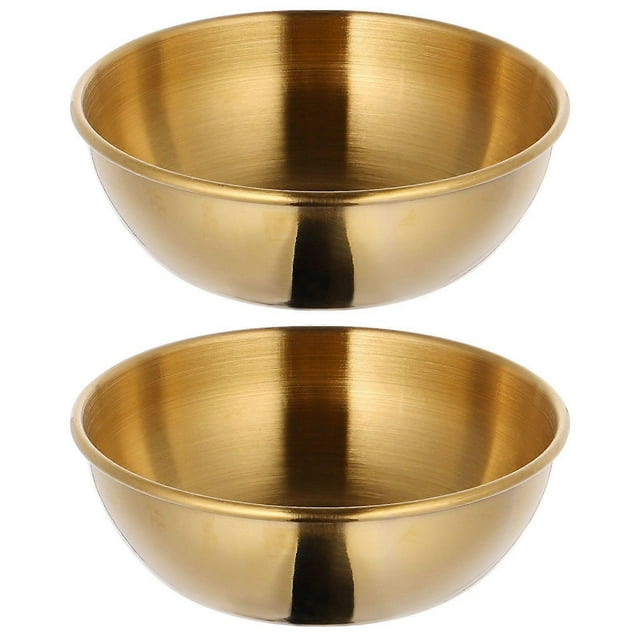 Cabilock 2pcs Appetizer Serving Trays Stainless Steel Sauce Dishes Round Seasoning Dishes for Home Restaurant Bar (Golden)