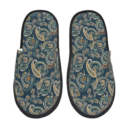Balery Indian Paisley 2 Slient Indoor Furry Fleece Comfort House Shoes Soft Non-Slip Home Shoes Cotton slippers House Slippers-- Large