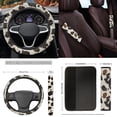 thumbnail image 5 of Yuyamidu Brown Cow Print Car Seat Covers Set of 15 Cute Auto Carpet Mats Steering Wheel Cover Seatbelt Cushion Pad Car Gear Shift Knob Cover Set Cup Mat, 5 of 6