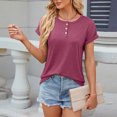 thumbnail image 5 of Plebaso Women's Short Sleeve Tops Button Crew Neck Casual T-Shirts Solid Color Pullover Shirts Summer Tees, 5 of 7