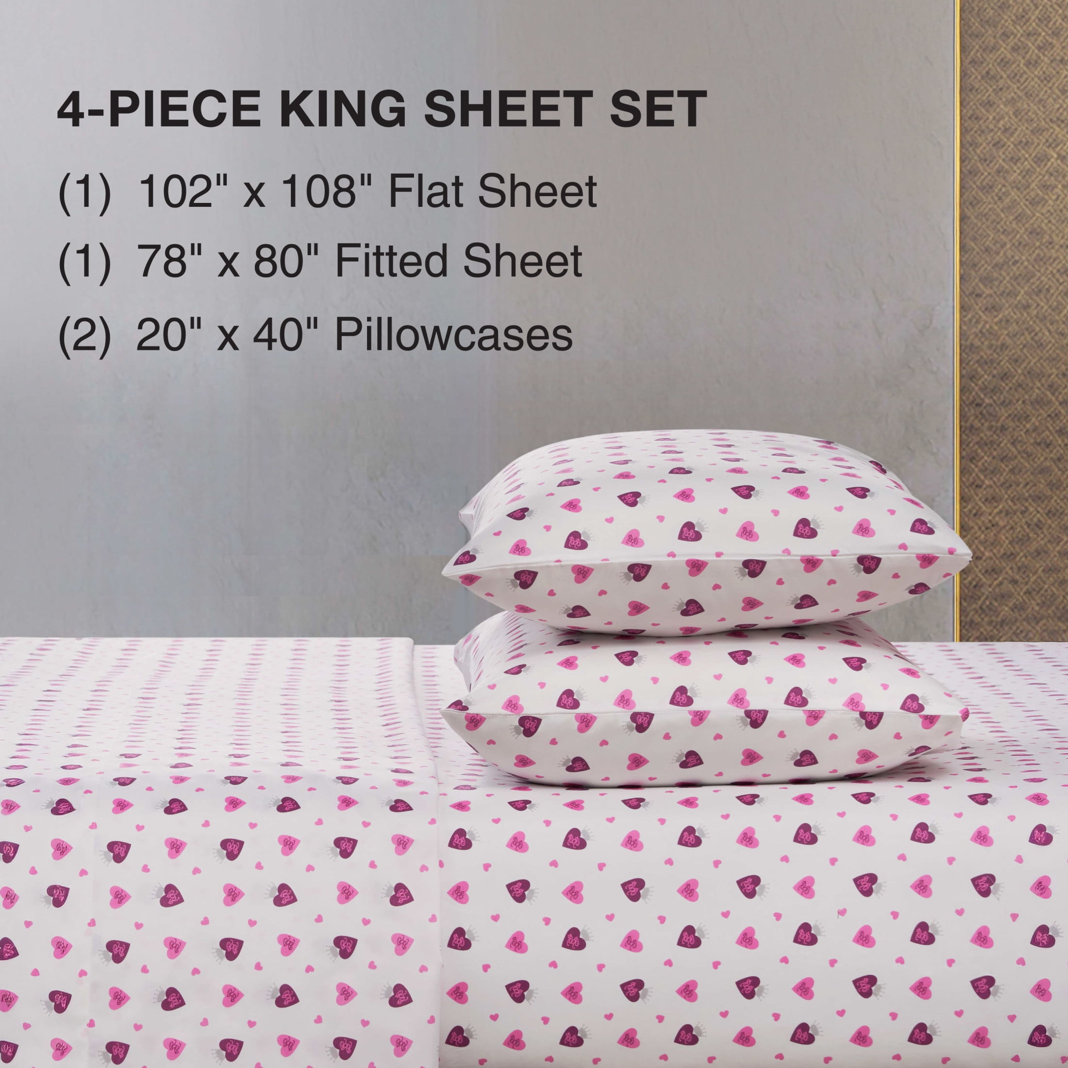Baby Phat Printed Microfiber Sheet Sets, 4-Piece King, White