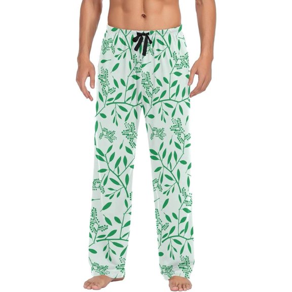 Tropical Palm Leaves Ghost Pajama Pants, Men's Lounge Pants Light with Drawstring and Pockets, Christmas New Year Birthday Father's Day Gifts, X-Large