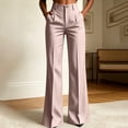 thumbnail image 4 of Women Striped High Waist Flared Suit Pants, Side Pocket Full Length Wide Bootcut Trousers Business office Commute Spring Fall Elegant Bottoms Pink XL(XL), 4 of 7