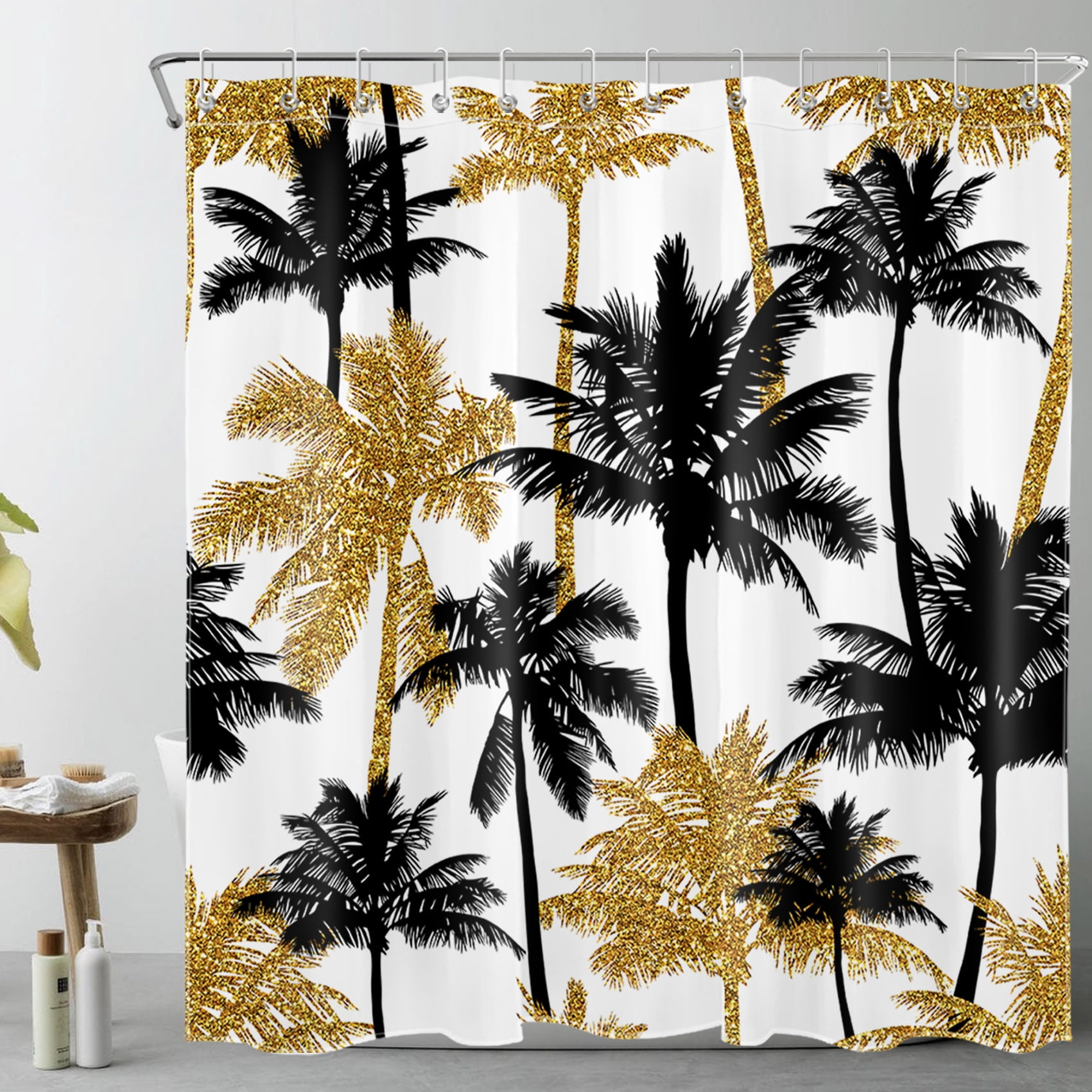 Gold Black And White Shower Curtain