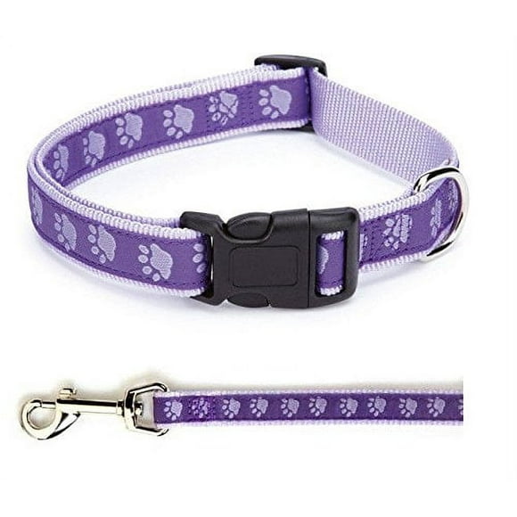 Guardian Gear Two Tone Pawprint Matching Dog Collar & Leash Sets Stylish Paw Print Reinforced(XSmall Purple Combo - Collar & Lead)