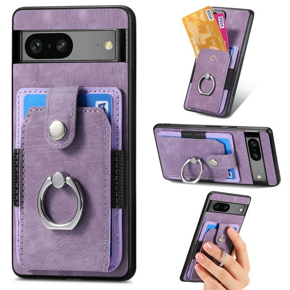 SaniMore Compatible with Google Pixel 8 Case, Wallet Stand Elastic Credit Card Slot Magnetic Car Mount Ring Holder Premium PU Leather Protection Cover for Google Pixel 8 6.1-inch, Purple