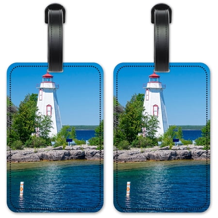 Red & White Lighthouse - Luggage ID Tags / Suitcase Identification Cards - Set of 2