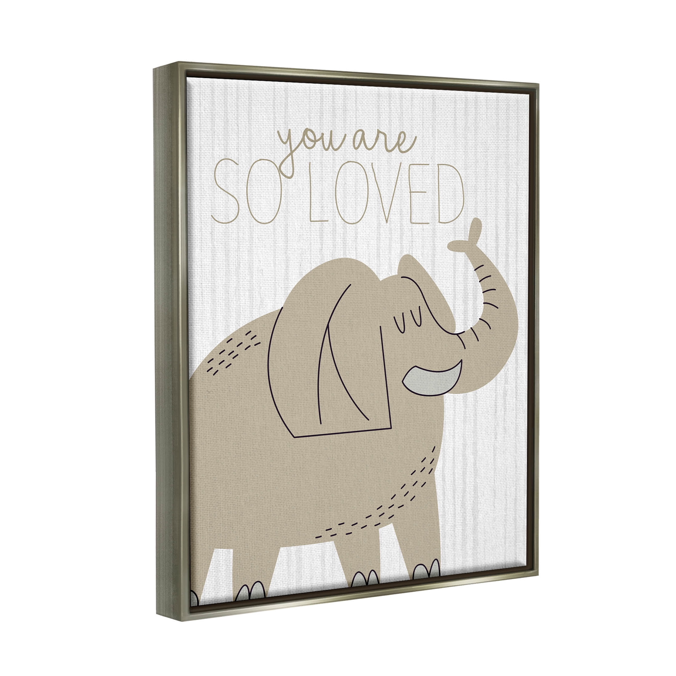 Stupell Industries You Are So Loved Elephant Graphic Art Luster Gray Floating Framed Canvas Print Wall Art, Design by Kim Allen