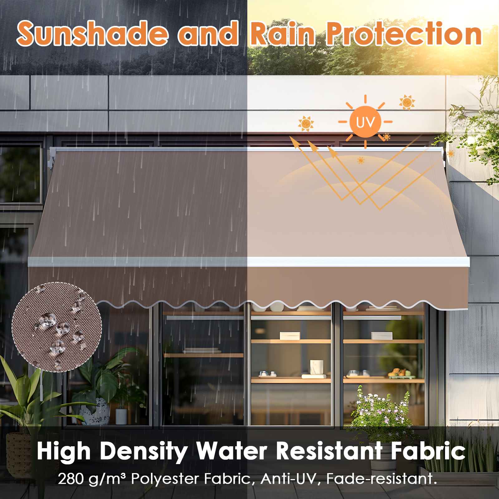 Pirecart 10' x 8' Patio Awning, Outdoor Awning Retractable Sunshade Shelter for Yard, Patio, Door, Balcony