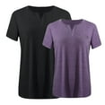 thumbnail image 3 of Tops for Women Plus Size Clearance 2PC V-neck Short Sleeve Solid Color Oversized T-shirt Purple L, 3 of 3
