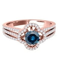 thumbnail image 2 of Engagement Rings for Women 1 Carat Glitzy Halo Blue Diamond Engagement Wedding Ring 4-prong 14k Solid Rose Gold Genuine Diamond, 2 of 5