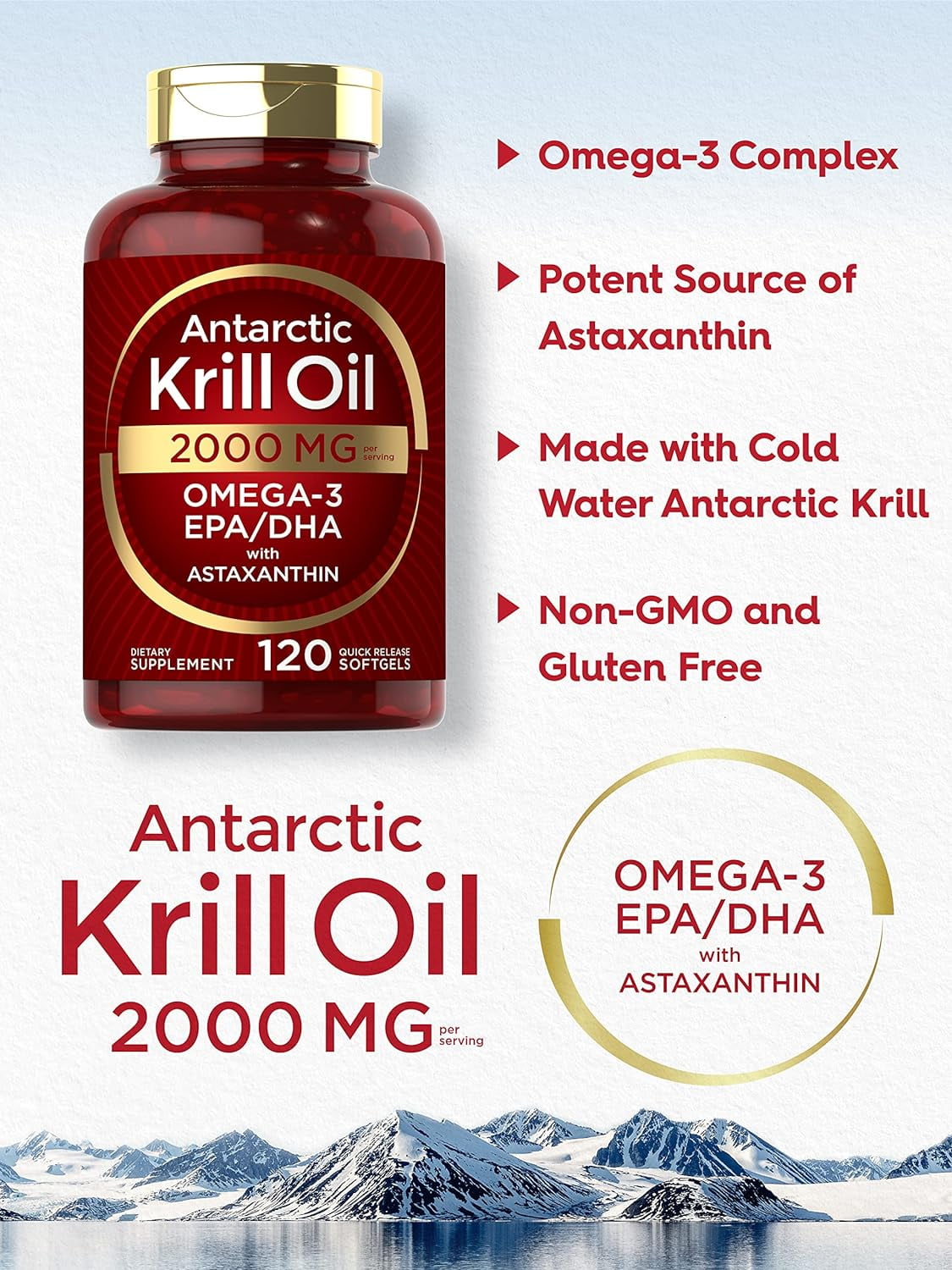 Carlyle Aceite de Krill Antártico 2000 mg | 120 Cápsulas Blandas | Omega-3 con Astaxantina