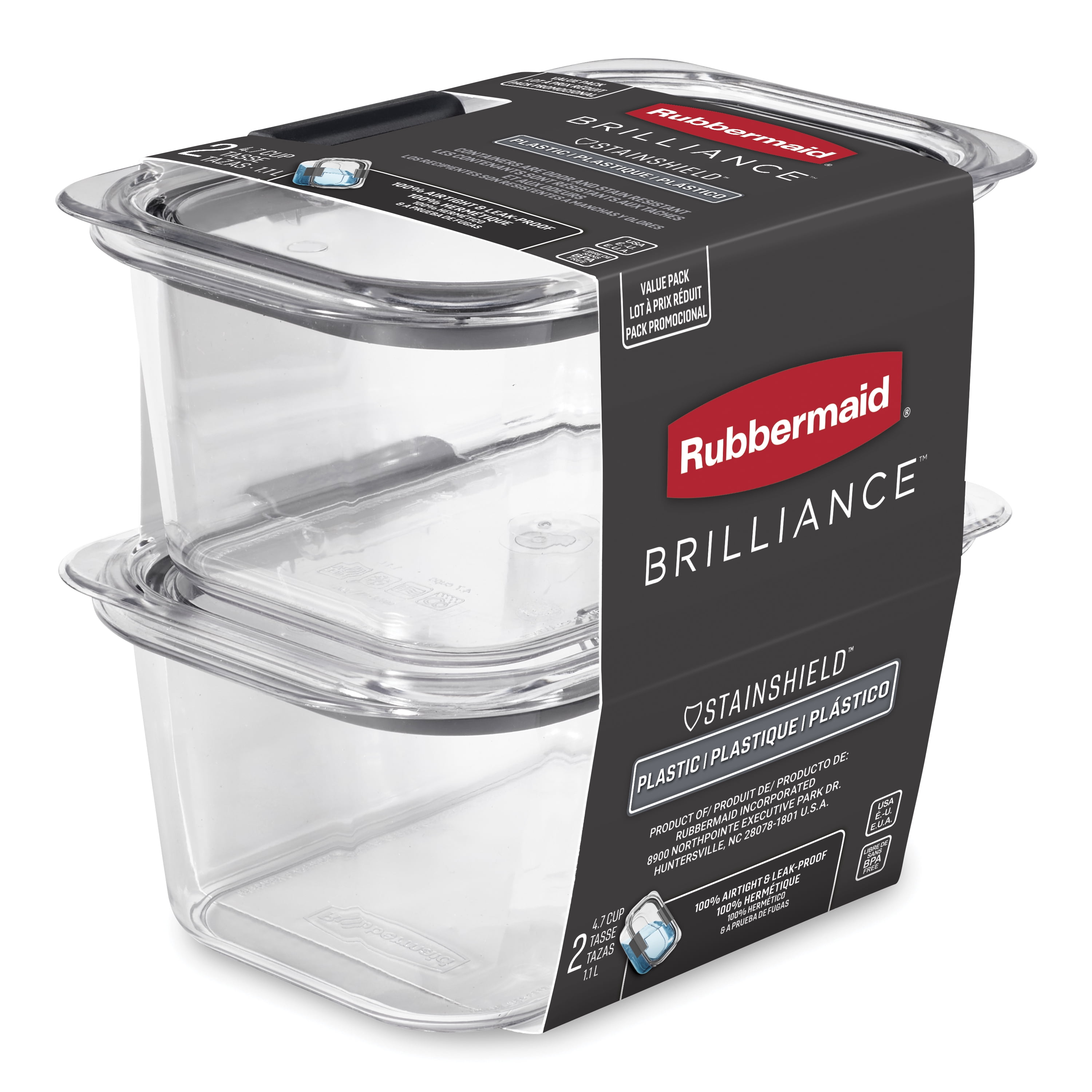 Rubbermaid Brilliance 4.7 Cup Medium Stain-Proof Food Storage Container, Set  of 2 