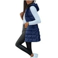 thumbnail image 6 of Women's 2025 Solid Color Hooded Puffer Vest, Mid-Length Quilted Sleeveless Jacket with Zip Front, Plus Size Warm Winter Outerwear, Long Cotton Vest for Women with Attached Hood Dark Blue L, 6 of 8