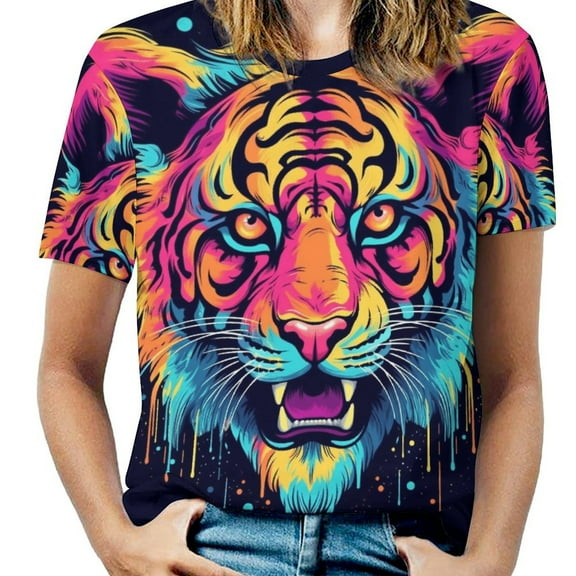 Tiger Animal Graffiti Women's T-Shirt Short Sleeve T Shirts Tops Tee Ladies Loose T