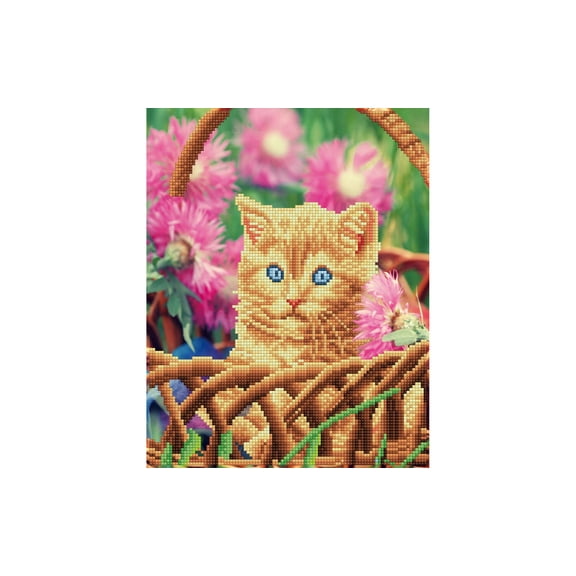 Diamond Art By Leisure Arts Kitten Basket, 11"X14", Intermediate Diamond Painting Kits For Adults, Art For Adults, Kit, Painting