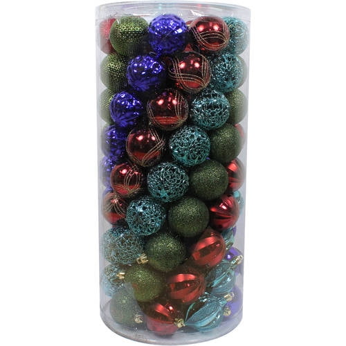 Holiday Time Christmas Ornaments Shatterproof, Set of 101
