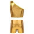 thumbnail image 2 of Sinleey Kids Girls Shiny Metallic Crop Tank Top and Boy Shorts Set Stage Performance Dancewear Gold 170, 2 of 6