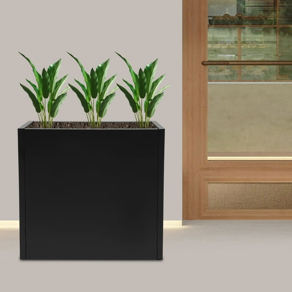 24x10x24in Black Rectangular Planter Box with Partition Outdoor Garden