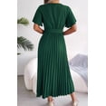 thumbnail image 2 of Women's Pleated Flutter Sleeve Belted Dress Midi Length Surplice Neckline Casual Minimalist Style 100% Acrylic Fabric, 2 of 8