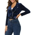 thumbnail image 4 of Allegra K Junior's Velvet Notched Lapel Zip Cropped Motorcycle Jacket with Belt, 4 of 5
