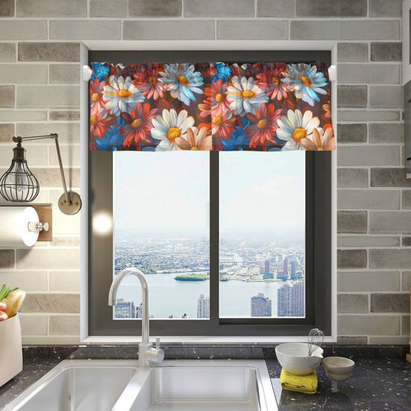 Yayeee Kitchen Valance Rod Pocket 54" x 18" Living Room Window Curtain, Vibrant Floral