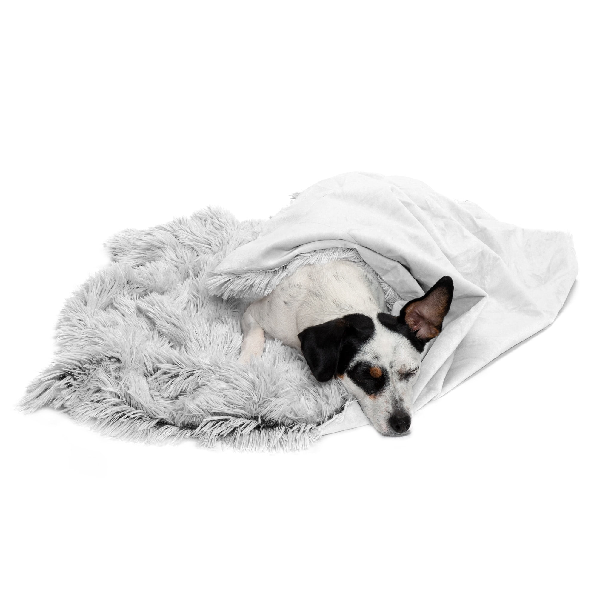 FurHaven Pet Products Long Faux Fur & Velvet Water-Repellent Pet Blanket for Dogs & Cats - Mist Gray, Medium