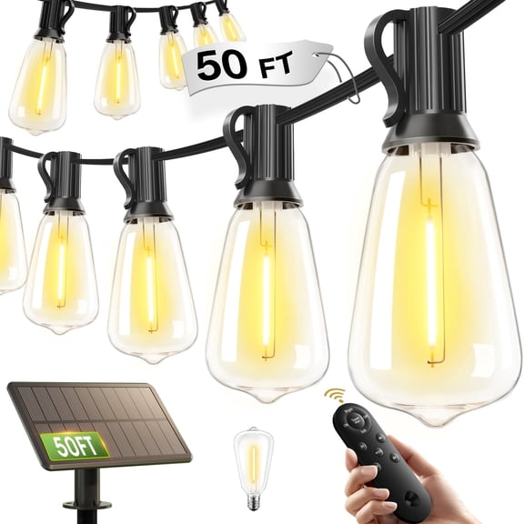 50FT IP65 Solar String Lights Outdoor Waterproof With Remote Control &Timer, LED Shatterproof ST38, USB & Solar Powered