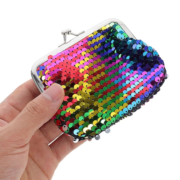 EXHUMKY 1pc Fashion Small Coin Pouch Multi Sequins Fabric Chic Carry Cards Purse Going Out