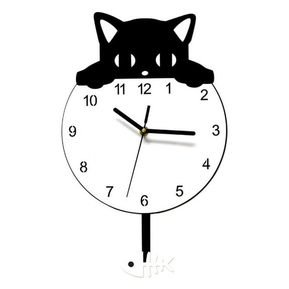 Kitten Home Decor Wall Clock Novelty Kitten and Fish Wall Clock Kitten Clock with Swinging Tail Gift for Kitten Lovers