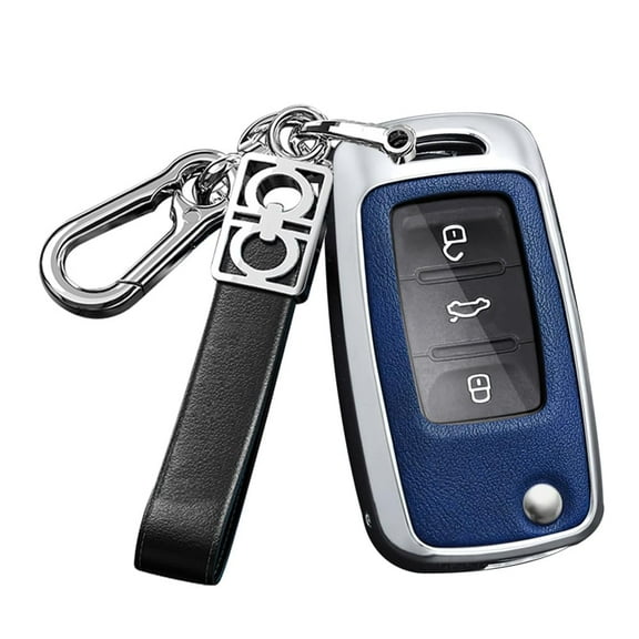 Metal Key Cover Leather Key Cover Fit for VW Flip Folding Key Fob Car Key Sleeve Key Jacket Fit for Volkswagen Jetta Tiguan Passat Polo Beetle Golf GTI/R/MK6 5 Santan Sharan Bora