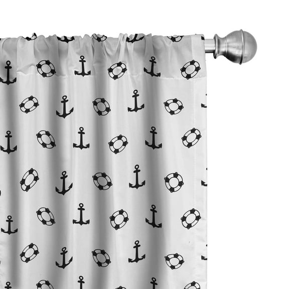 Ambesonne Nautical Curtains, Anchors Maritime, Pair of 28"x84", Black and White