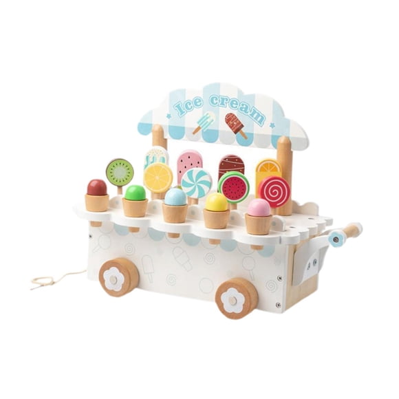 Juego de helados de madera para niños, juego de comida, juguete para aprender helados en edad preescolar blanco