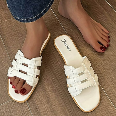 

Hvyesh Flat Sandals for Women Dressy Summer Flat Shoes Ladies Beach Sandals Summer Non-Slip Causal Slippers Size 9