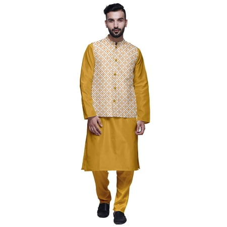 

Atasi Traditional Mens Dupion Silk Kurta Pajama Set With Nehru Jacket Men Wear