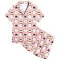 thumbnail image 6 of Girls Christmas Print Button Down Collar Short Sleeve Pajama Set Two Piece Outfit Pink 10-11 Years, 6 of 6