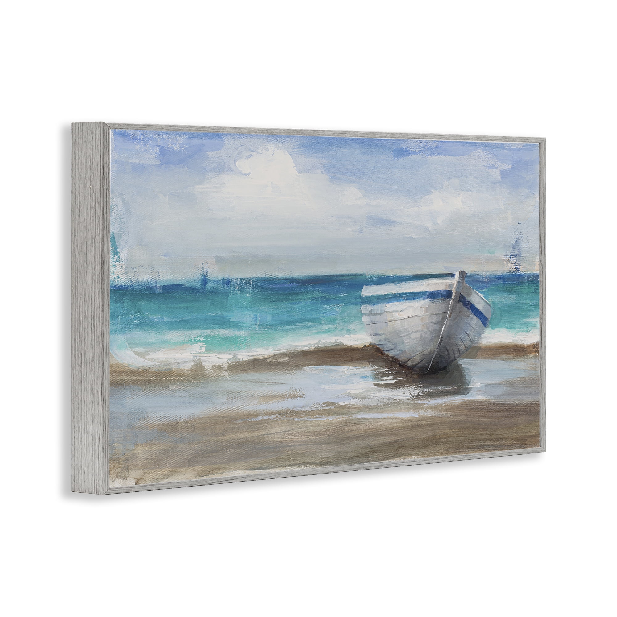 Stupell Industries Painterly Boat On The Shore Gray Framed Giclee Art, design by Cloverfield & Co.