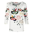 thumbnail image 4 of Women's Mardi Gras Shirts Carnival Casual Print 3/4 Sleeve Crew Neck Pullover T-Shirt Multicolor S, 4 of 8